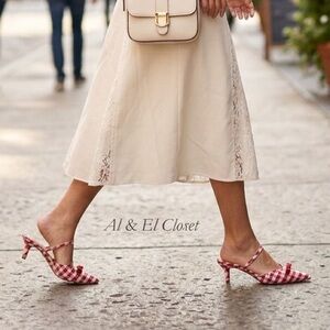 Wild Fable Red Gingham Pointed Toe Mules Size 8.5 Bow Kitten Heel New With Tags